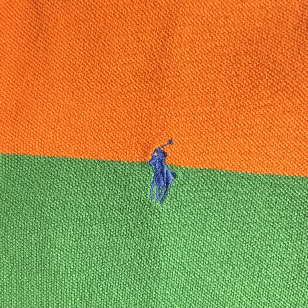Polo Ralph Lauren Boys 18-20 Striped Short Sleeve Cotton Knit Polo Green Orange